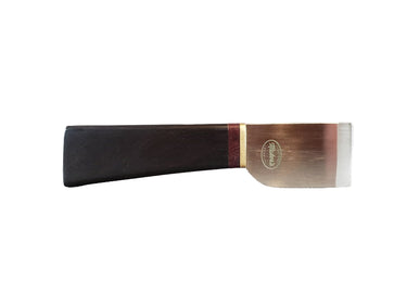 A Japanese style skiving knife with a black handle and a copper-colored blade.