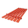 A group of orange glue spreaders laid out on a white background.
