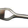 A silver metal bag punch tool resting in front of a white background.