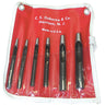 A set of six belt punches of varying sizes, displayed in a plastic pouch with a red background. The pouch is labeled with the brand C.S. Osborne & Co.