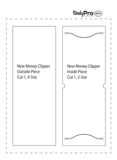 A diagram showing the outlines of two pieces for a new money clipper wallet project.