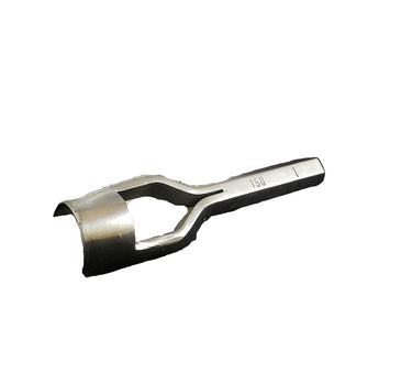 A metal round end punch tool lying in front of a white background.