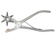 A professional heavy duty revolving punch tool with multiple switchable cutting tubes, in silver color.