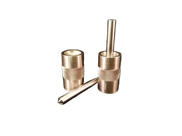 Two metal snap setters with a textured grip on a white background.