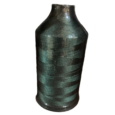 A spool of pine green bonded nylon thread.