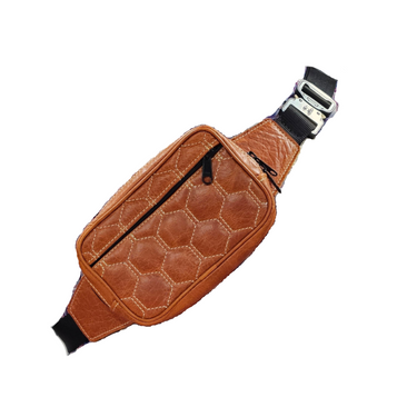 Brown waist bag with honeycomb pattern on a white background