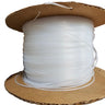 A spool of white plastic tubing on a cardboard holder on a white background.