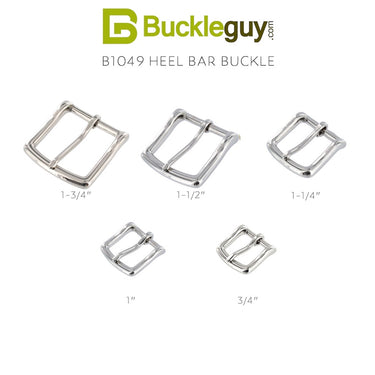 B1049 Nickel Plate, Heel Bar Buckle, Solid Brass-LL, Multiple Sizes