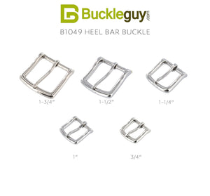 B1049 Nickel Plate, Heel Bar Buckle, Solid Brass-LL, Multiple Sizes