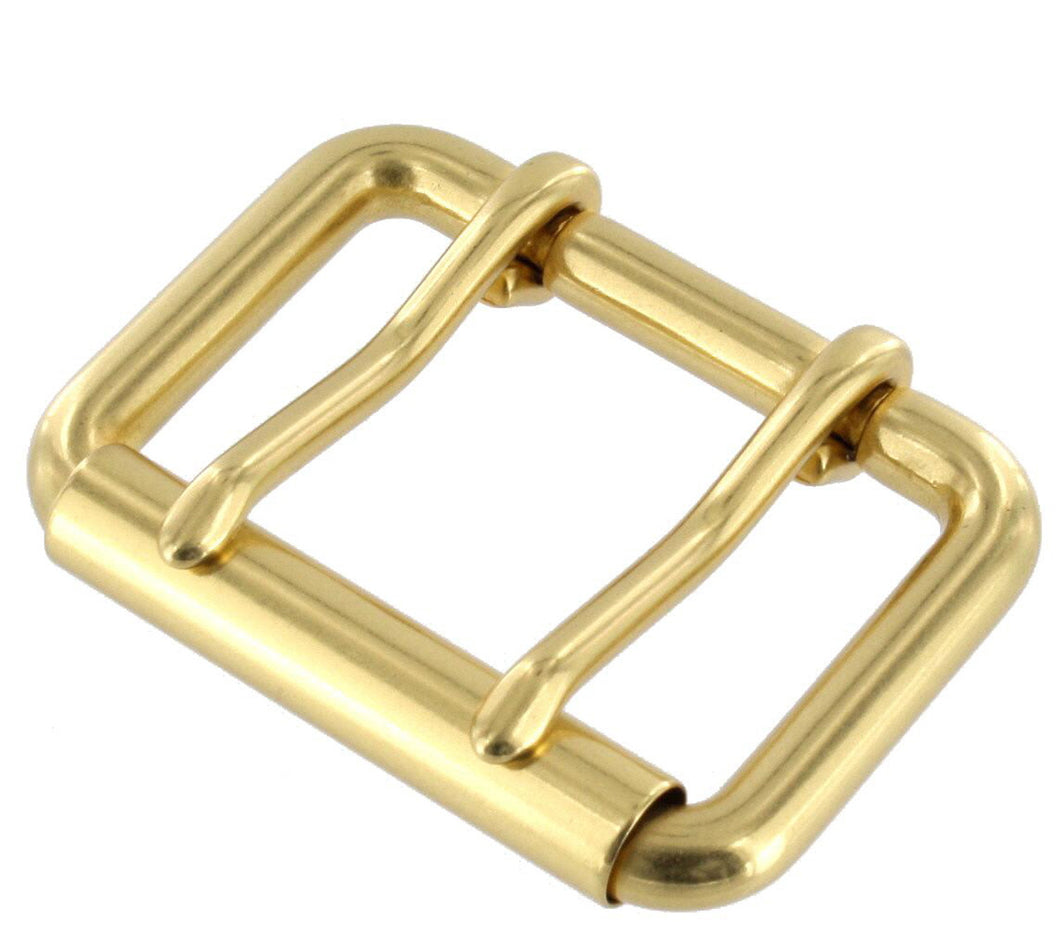 B7348 Natural Brass, Double Prong Roller Buckle, Solid Brass-LL, Multiple Sizes