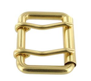 B7348 Natural Brass, Double Prong Roller Buckle, Solid Brass-LL, Multiple Sizes