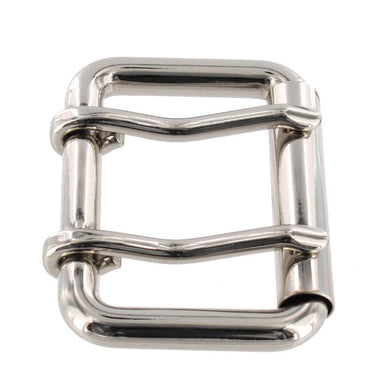 B7348 Nickel Plate, Double Prong Roller Buckle, Solid Brass-LL, Multiple Sizes