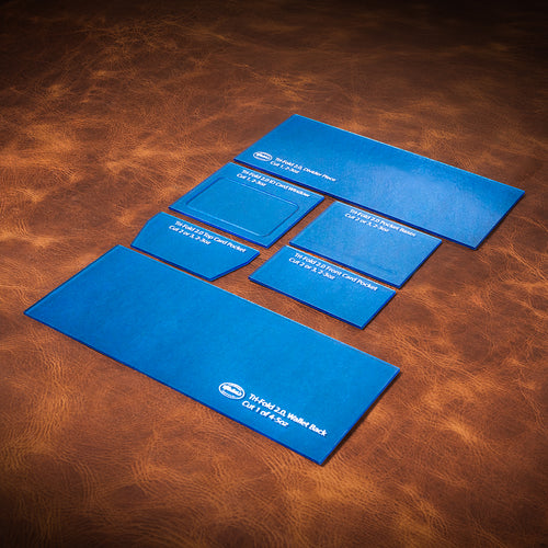 A set of blue acrylic templates for creating a custom 