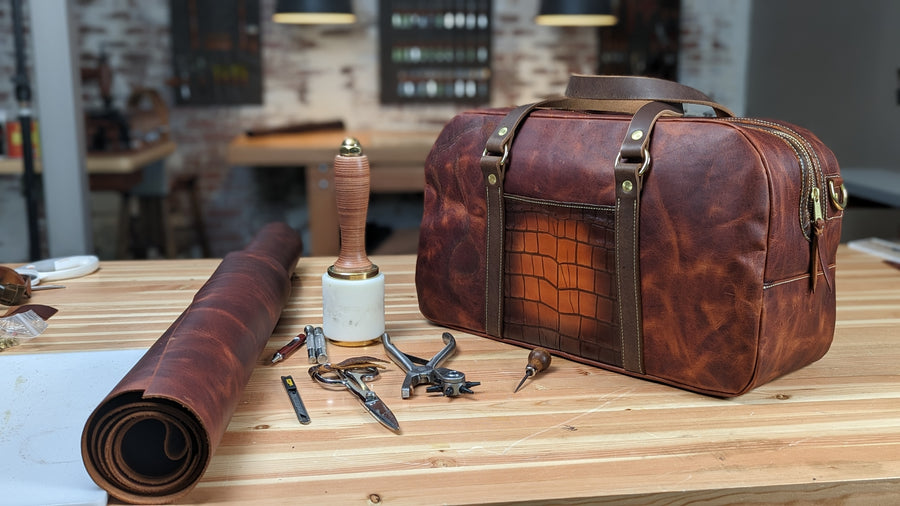 Aaron teaching leatherworking class