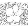 A black and white line drawing of a decorative floral pattern, intended for tooling or embossing on leather.