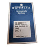 A pack of SCHMETZ needles for sewing machines, made in Germany, with product information on the label.