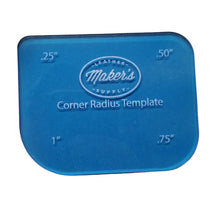 Load image into Gallery viewer, A blue acrylic corner radius template with various measurements marked on it, on a white background.