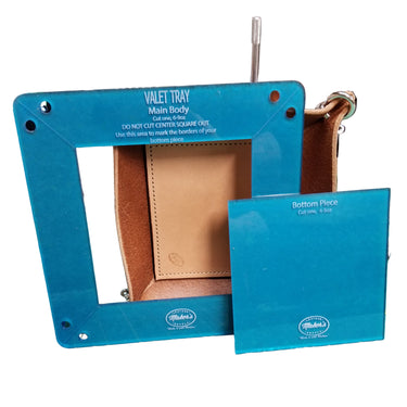 Two blue acrylic templates of different sizes placed on a white background.