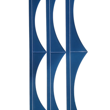 Three blue plastic strips with measurement markings on a white background