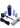 A blue cordless air brush kit with a dual action airbrush gun, a hose, batteries, and other accessories displayed on a white surface.