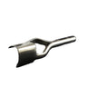 A metal strap end punch tool lying on a white background.