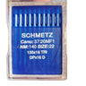 A pack of SCHMETZ sewing machine needles, size 22, in a blue plastic container on a white background