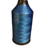 A spool of neon blue bonded nylon thread for sewing machines.