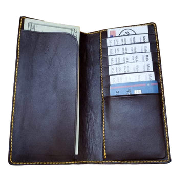 An open wallet with acrylic templates laid out to show the internal card pockets, placed on a white surface.
