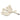 A set of two beige leather spur straps laid out on a white surface.